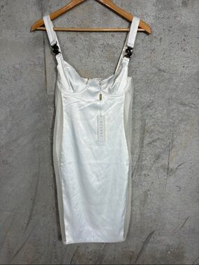 Meshki White Satin Bustier Midi Dress with Straps